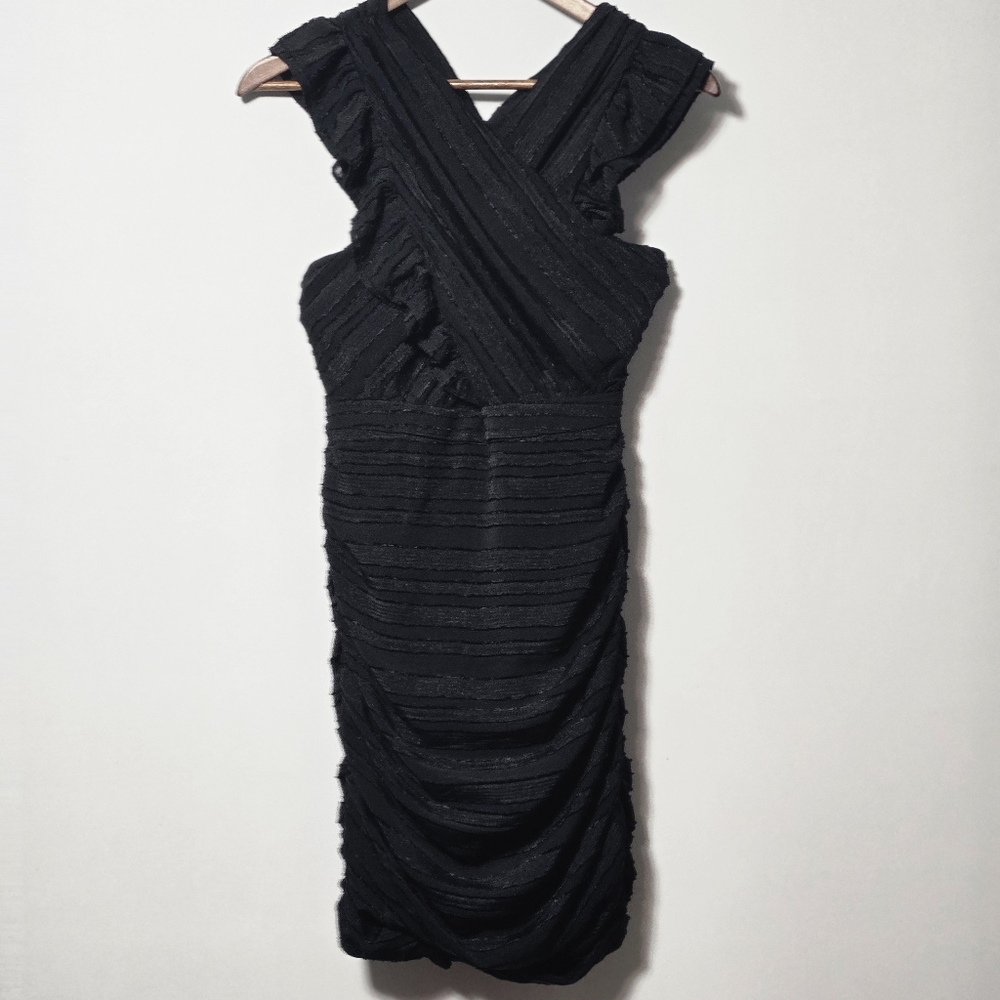 Line + Dot Short Black Mini Dress Ruched Ruffle Cocktail - Picture 2 of 12